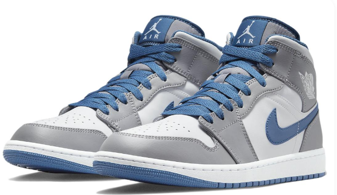 Air Jordan 1 Mid 'Cement Grey True Blue' Grey / White / Blue Sneakers